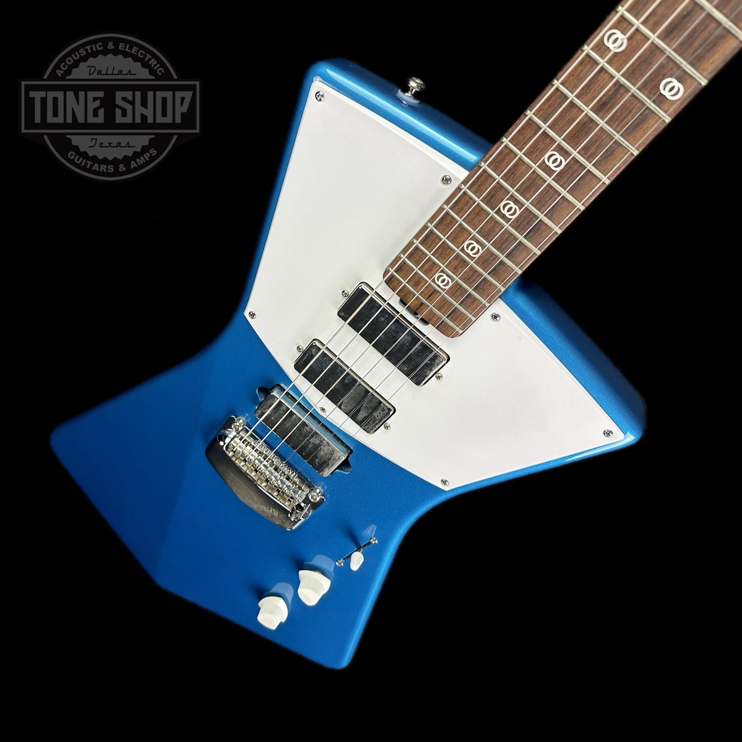 Front angle of Used Musicman St Vincent Blue.