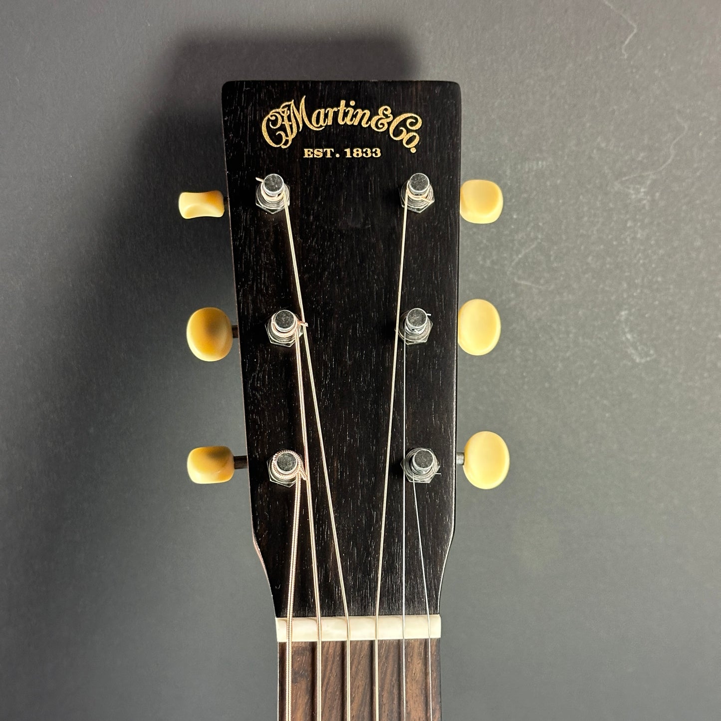 Front of headstock of Used Martin DSS-17 Whiskey Sunset.