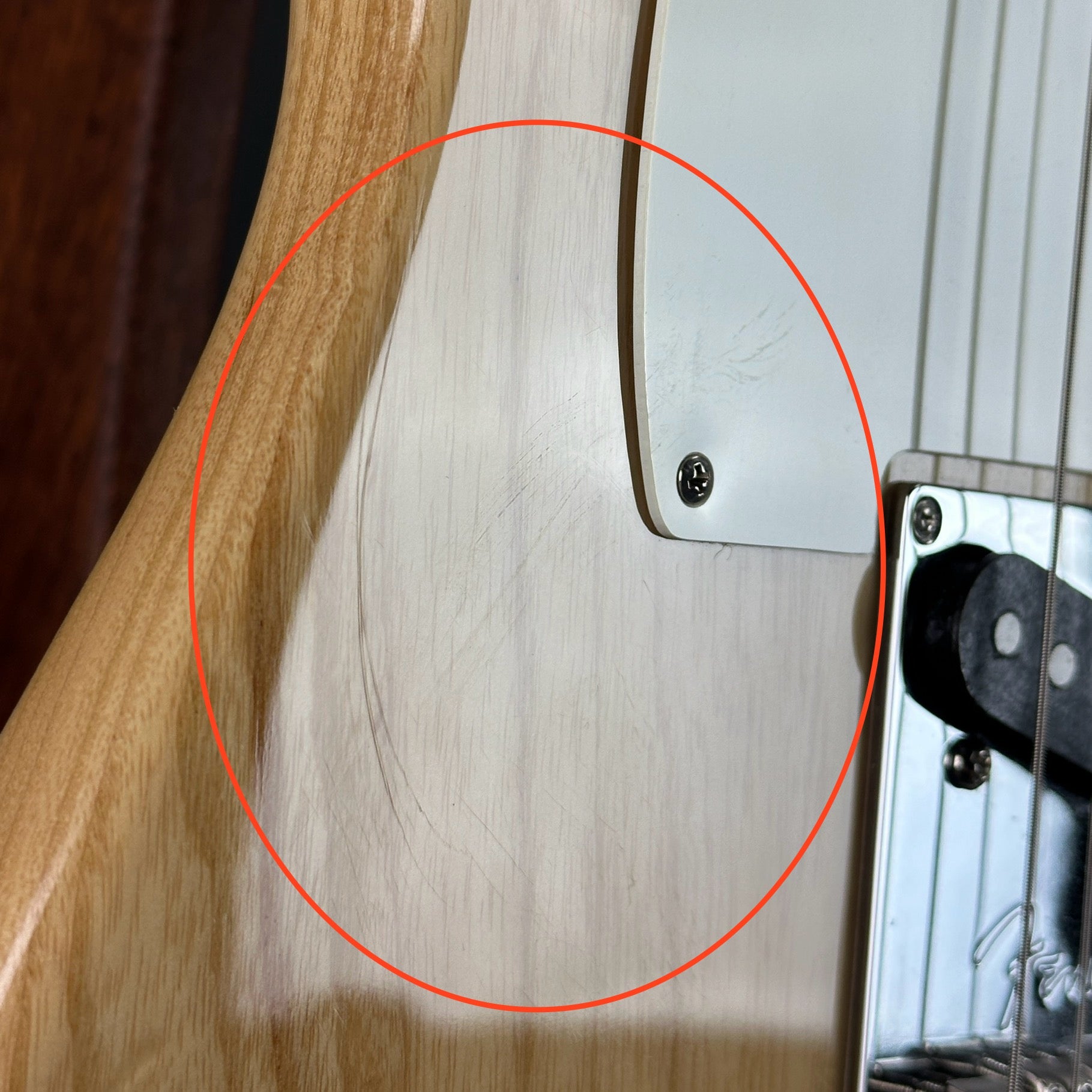 Scratches on body of Used Fender American Standard Tele RW Natural.