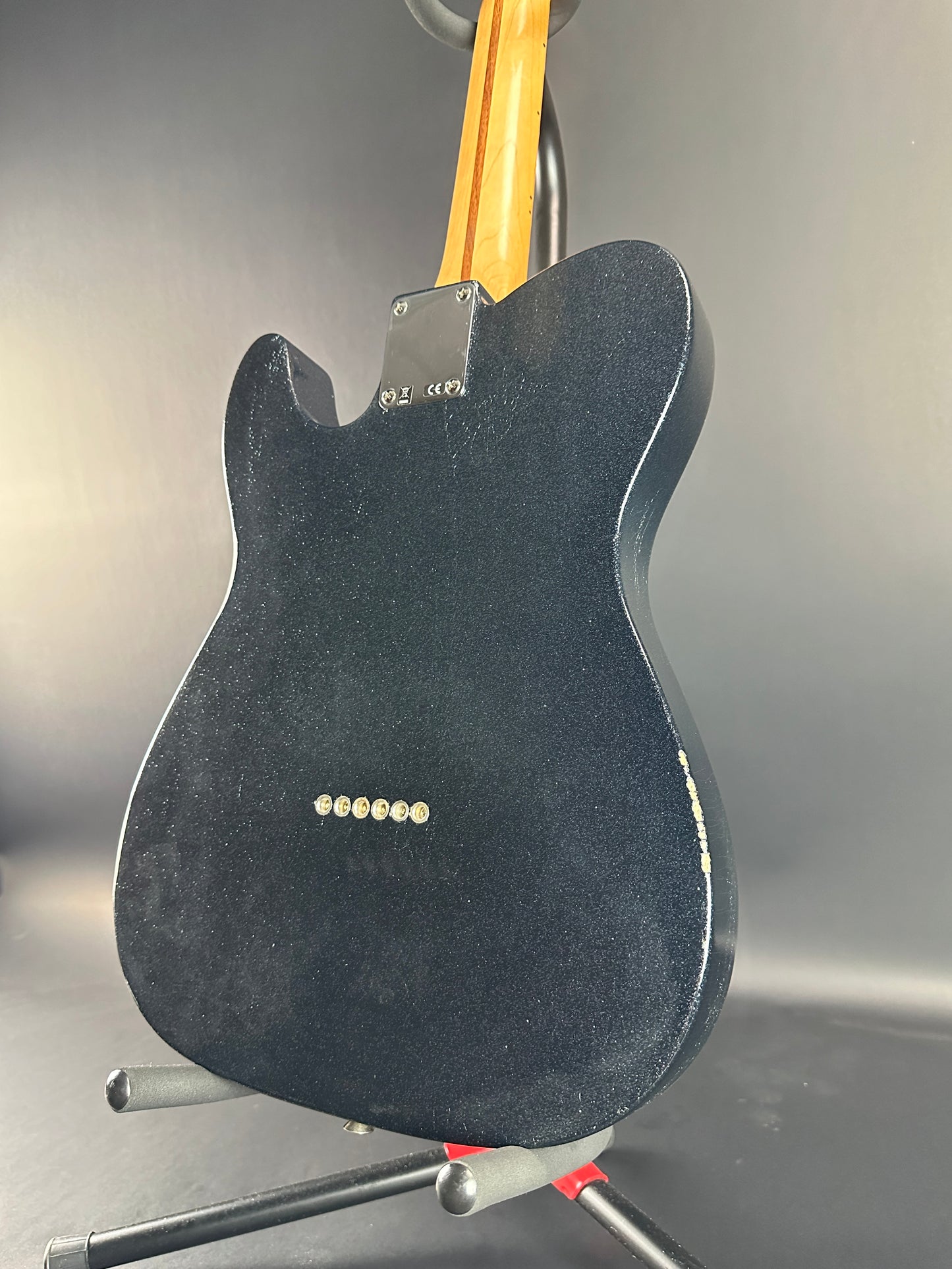 Back angle of Used Fender Brad Paisley Esquire Black Sparkle.