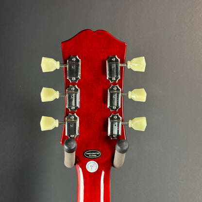 Back of headstock of Used Epiphone 335 IG Cherry Red.