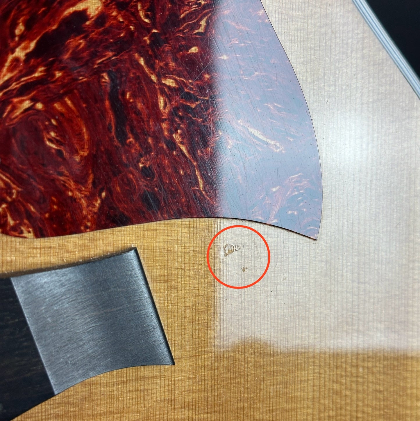 Dent near pickguard of Used Taylor 815ce.