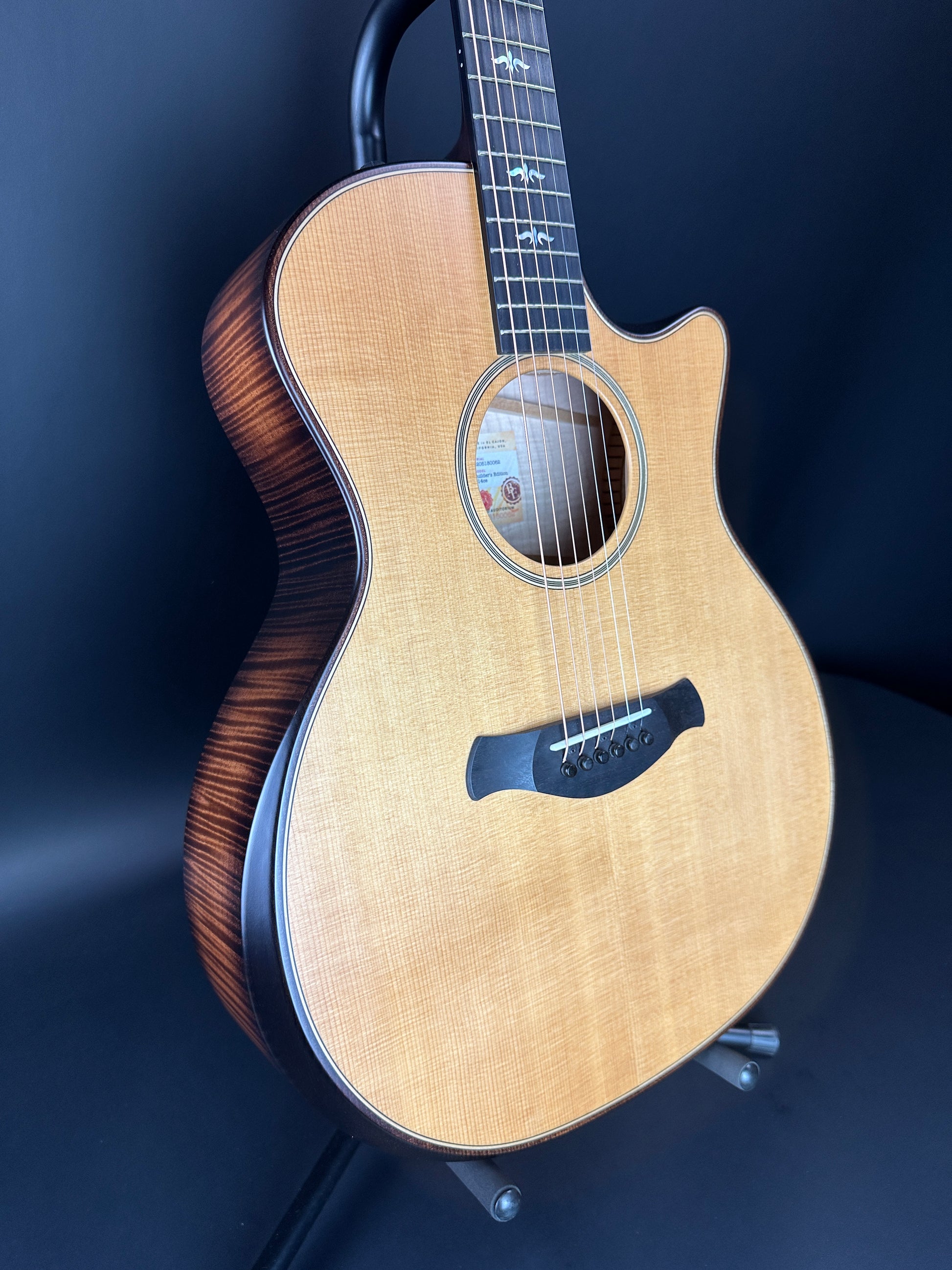 Front angle of Used Taylor 614ce Builder's Edition Natural.