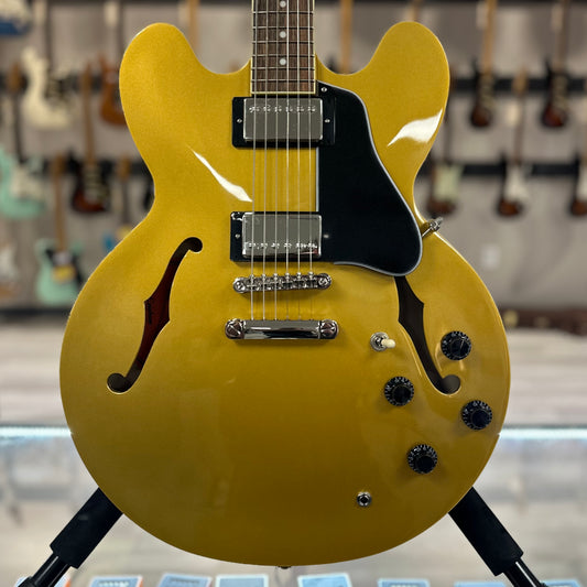 Front of Used Epiphone ES-335 Pro Metallic Gold w/case TSS4228