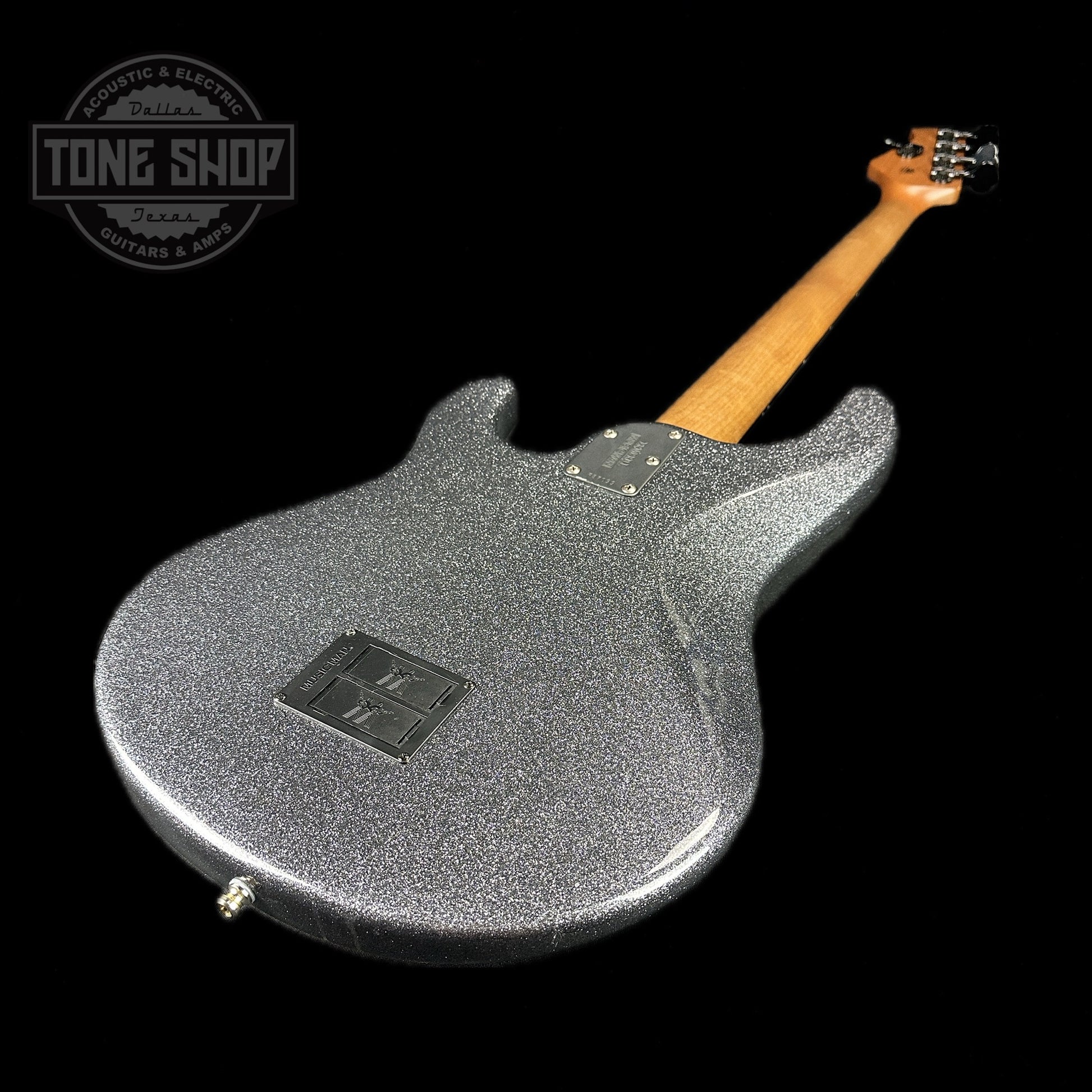 Back angle of Used Ernie Ball Musicman Stingray 5 HH Charcoal Sparkle.