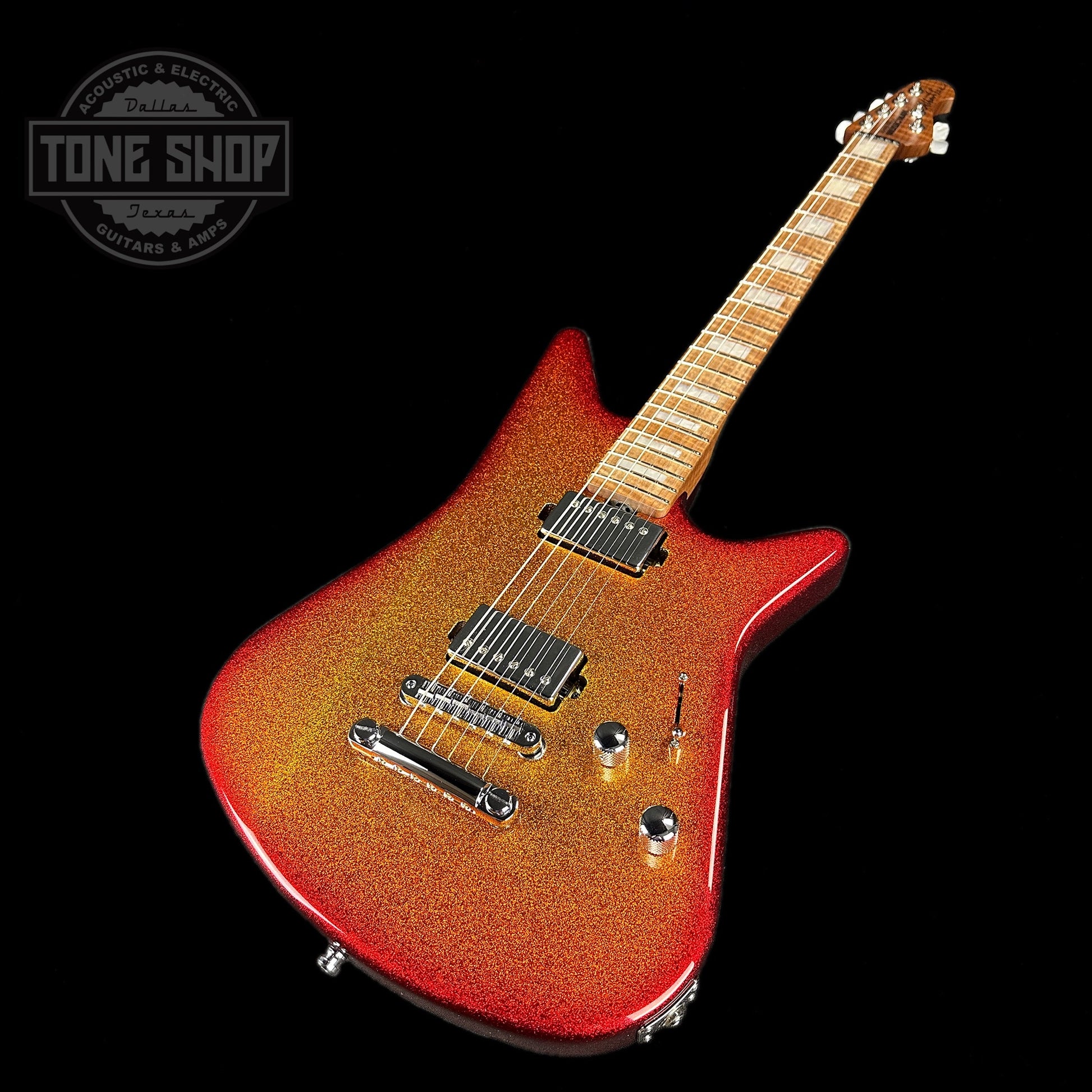 Front angle of Used MusicMan Albert Lee BFR Cherry Punch.