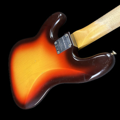 Back angle of Fender Custom Shop Limited Edition '59 Precision Bass Journeyman Relic Chocolate 3 Color Sunburst.