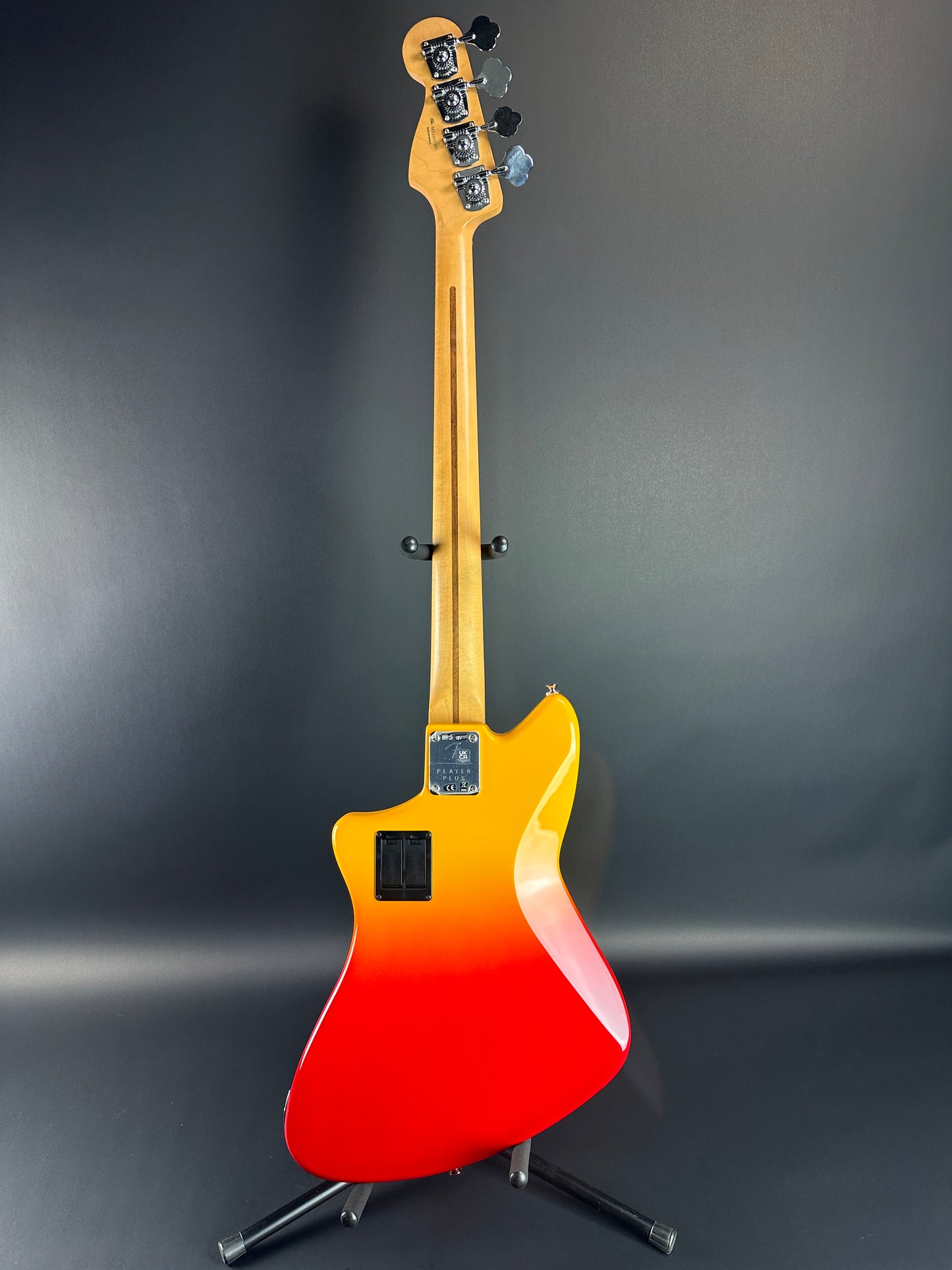 Full back of Used Fender Player Plus Meteora Bass Tequila Sunrise.