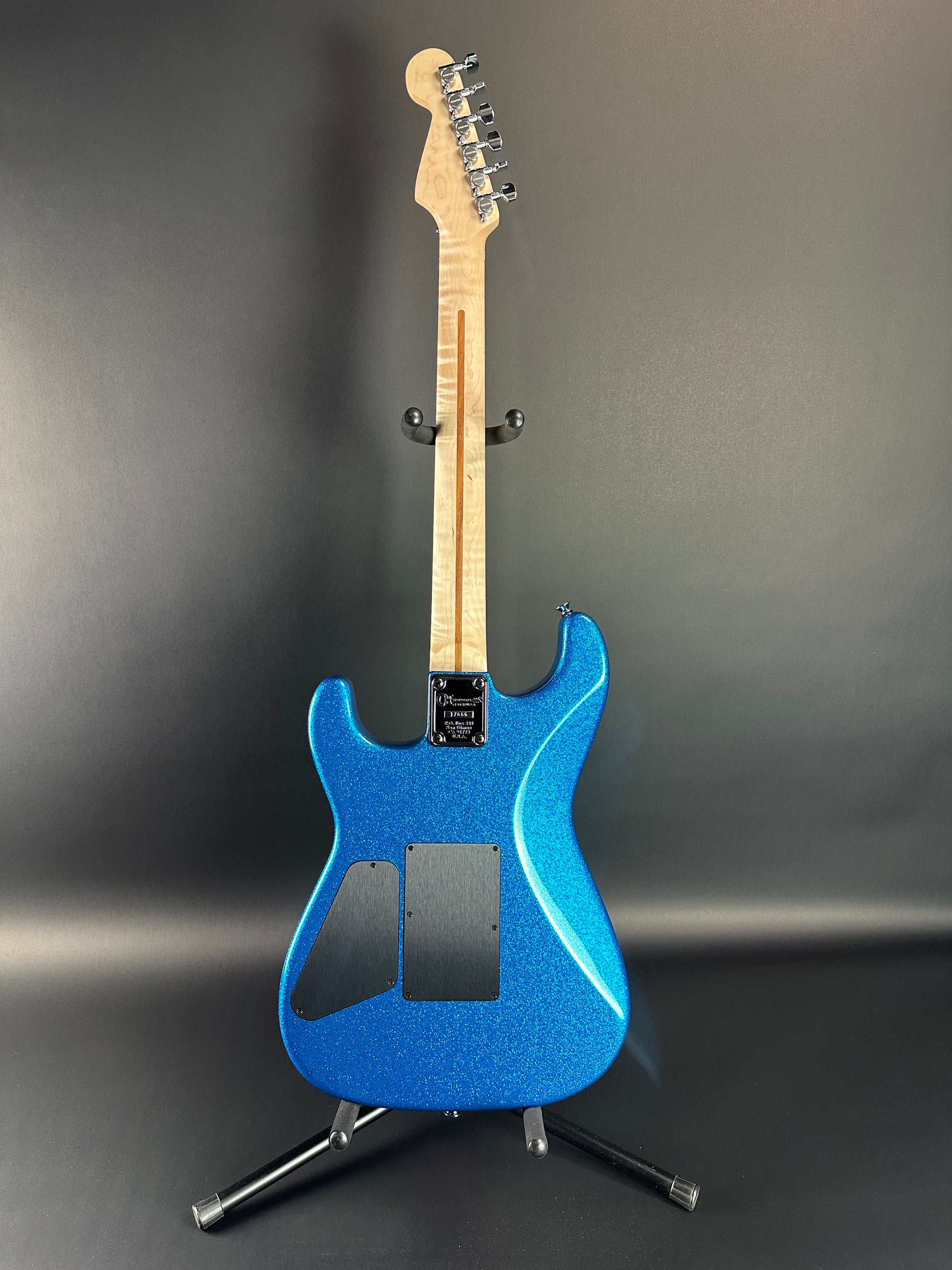 Full back of Charvel Custom Shop San Dimas 2H FR Blue Sparkle.