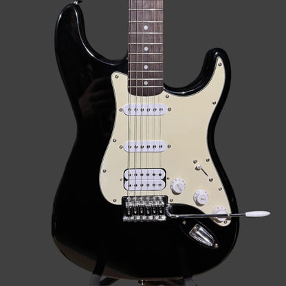 Front of Used Starcaster by Fender Stratocaster Black TSS4892