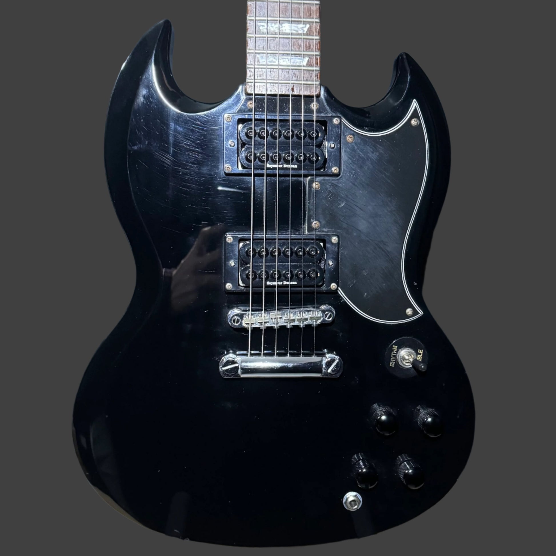 Front of Used Epiphone SG Standard Ebony w/ Seymour Duncan Invaders TSS4862