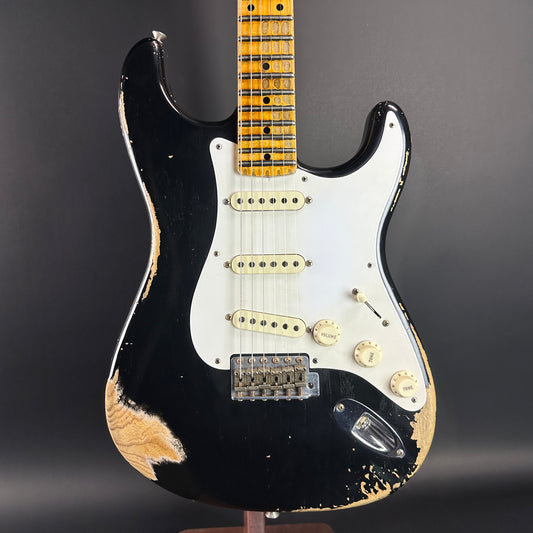 Front of Used Fender Custom Shop '57 Stratocaster Relic Black.