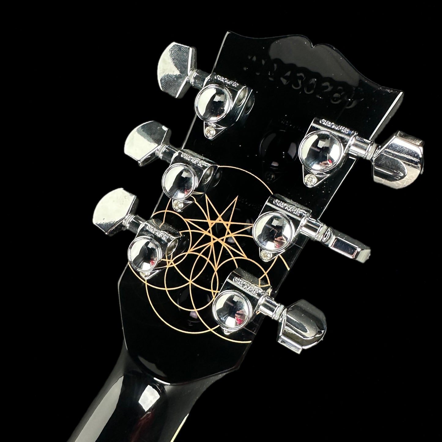 Back of headstock of Used Gibson Adam Jones Les Paul Standard Silverburst.