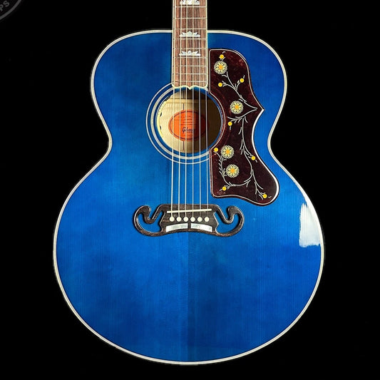 Front of body of Gibson Custom Shop M2M SJ-200 Standard Viper Blue.