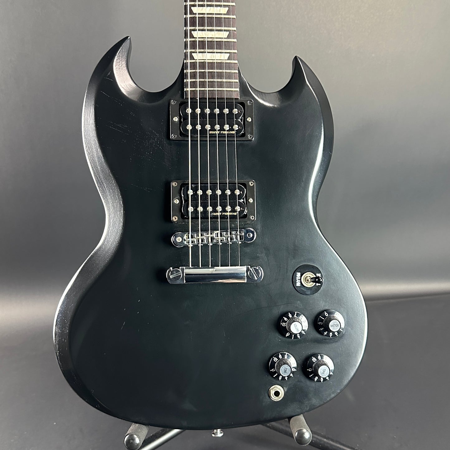 Front of Used Gibson SG 70's Tribute Black.