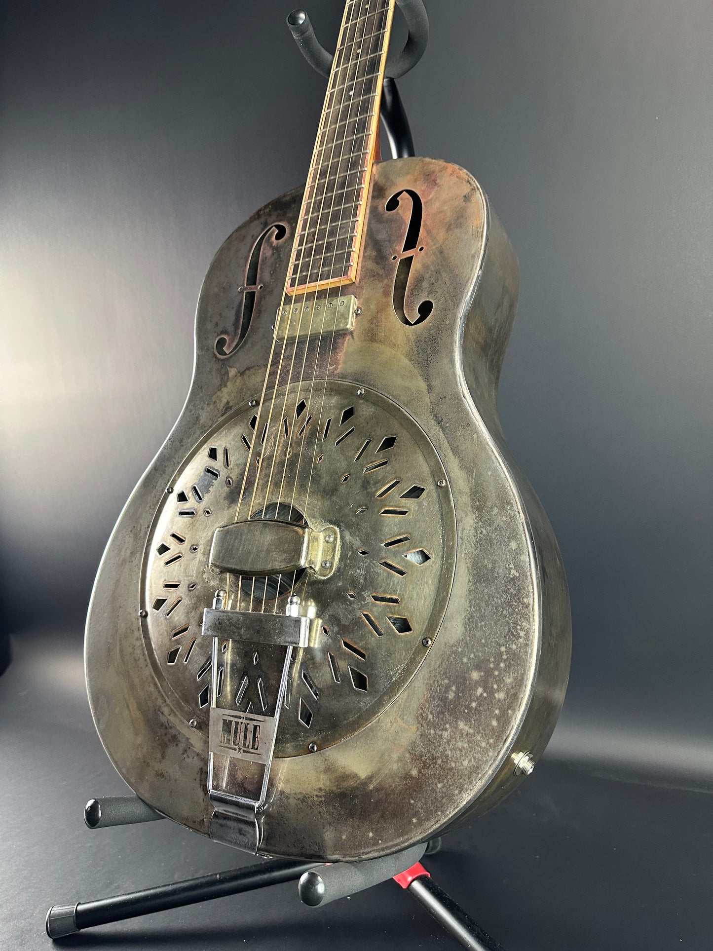 Front angle of Used Mule Resonator Guitar.