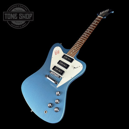 Front angle of Used Gibson Non-Reverse Firebird Pelham Blue.