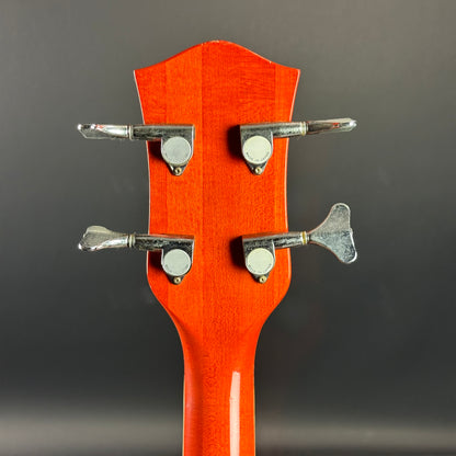 Back of headstock of Used 1991 Gretsch G6119B Broadcaster Bass Orange.