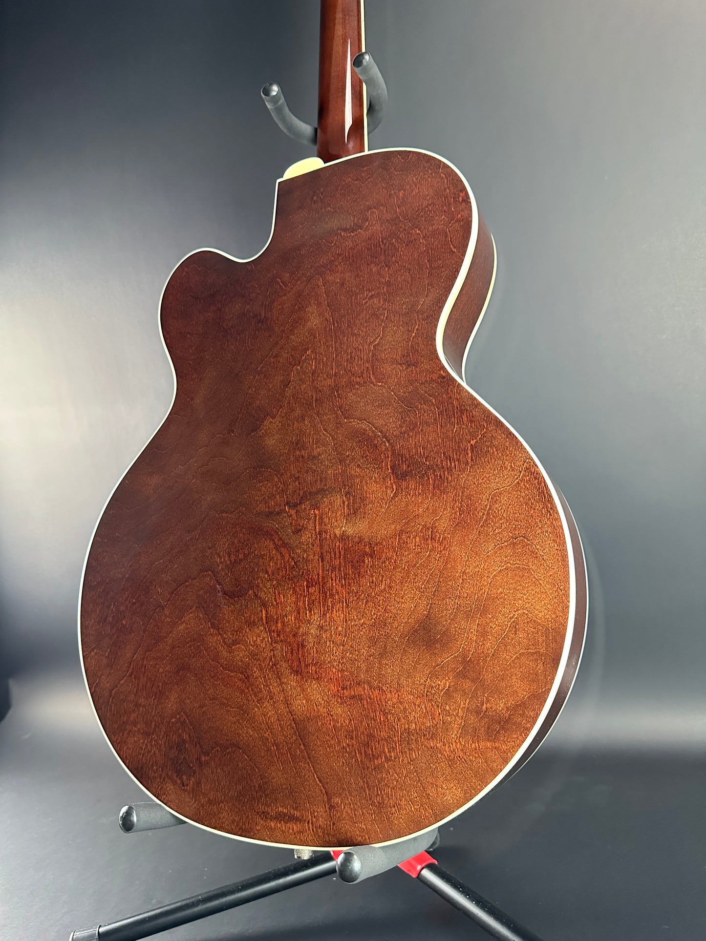 Back angle of Used Gretsch G6119B Walnut Broadcaster Bass.