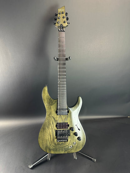 Full front of Used Schecter C1 Apocalypse Ash Green Sustainer.