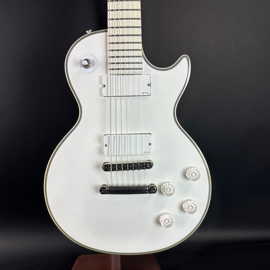 Front of Used Epiphone Matt Heafy "Snofall" Les Paul Custom White.