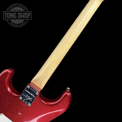 Back of neck of Fender Custom Shop Limited Edition 69 Strat Journeyman Relic Aged Red Sparkle.