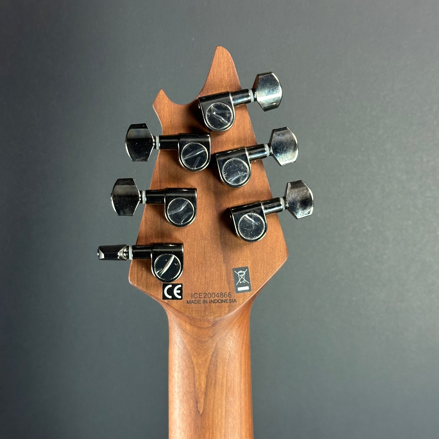 Back of headstock of Used EVH Wolfgang Standard Ziricote.