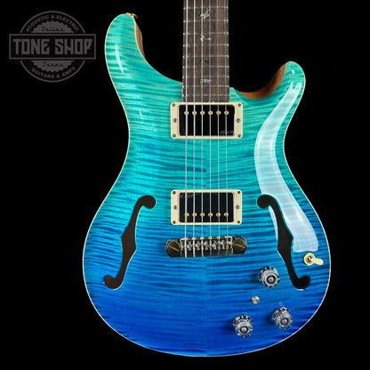 Front of PRS Wood Library Hollowbody II Piezo 10-top Blue Fade Braz RW.