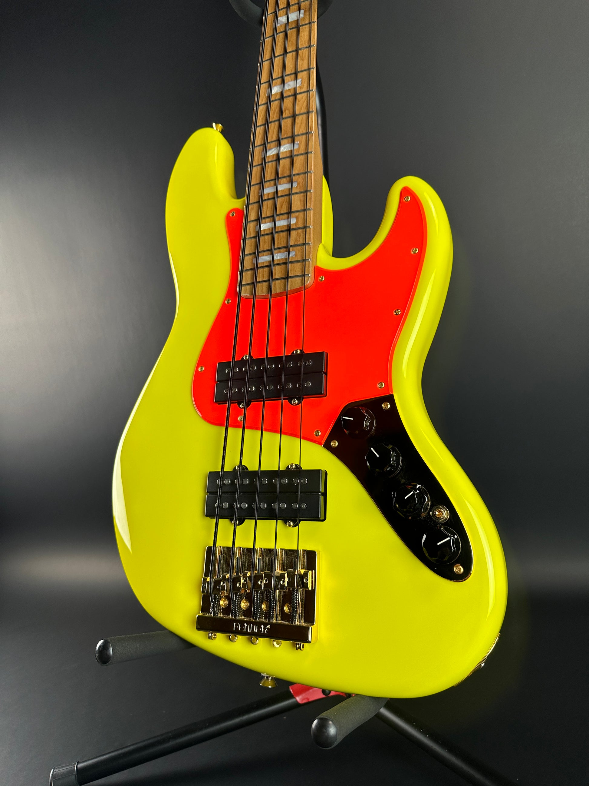 Front angle of Used Fender MonoNeon Jazz Bass.