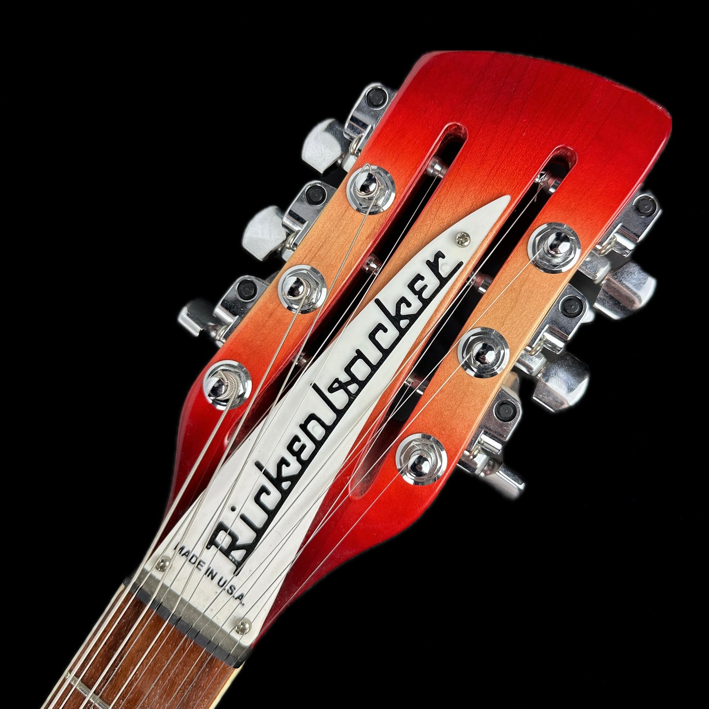 Front of headstock of Used Rickenbacker 620/12 Fireglow.