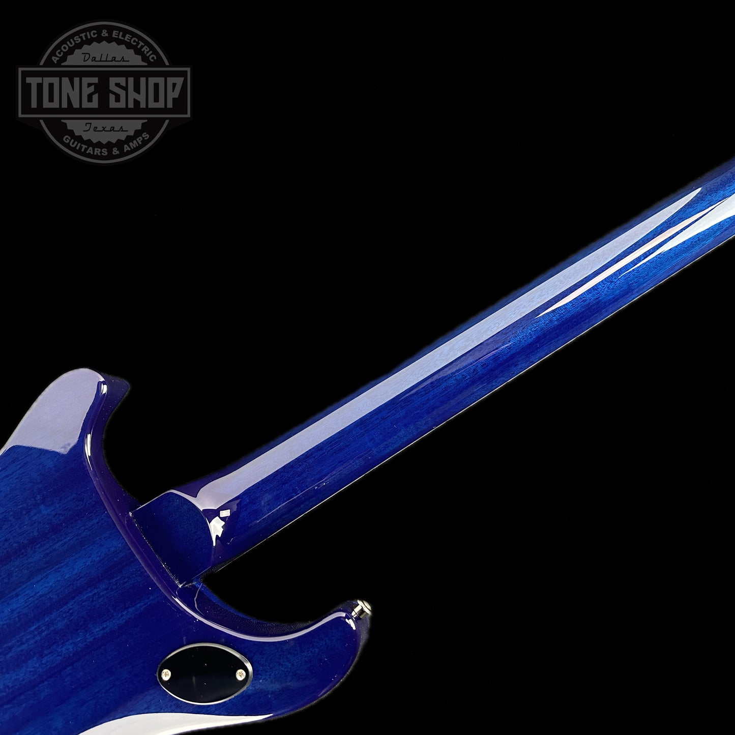 Back of neck of PRS S2 McCarty 594 2024 Spec TSG Flame Top Lake Blue.