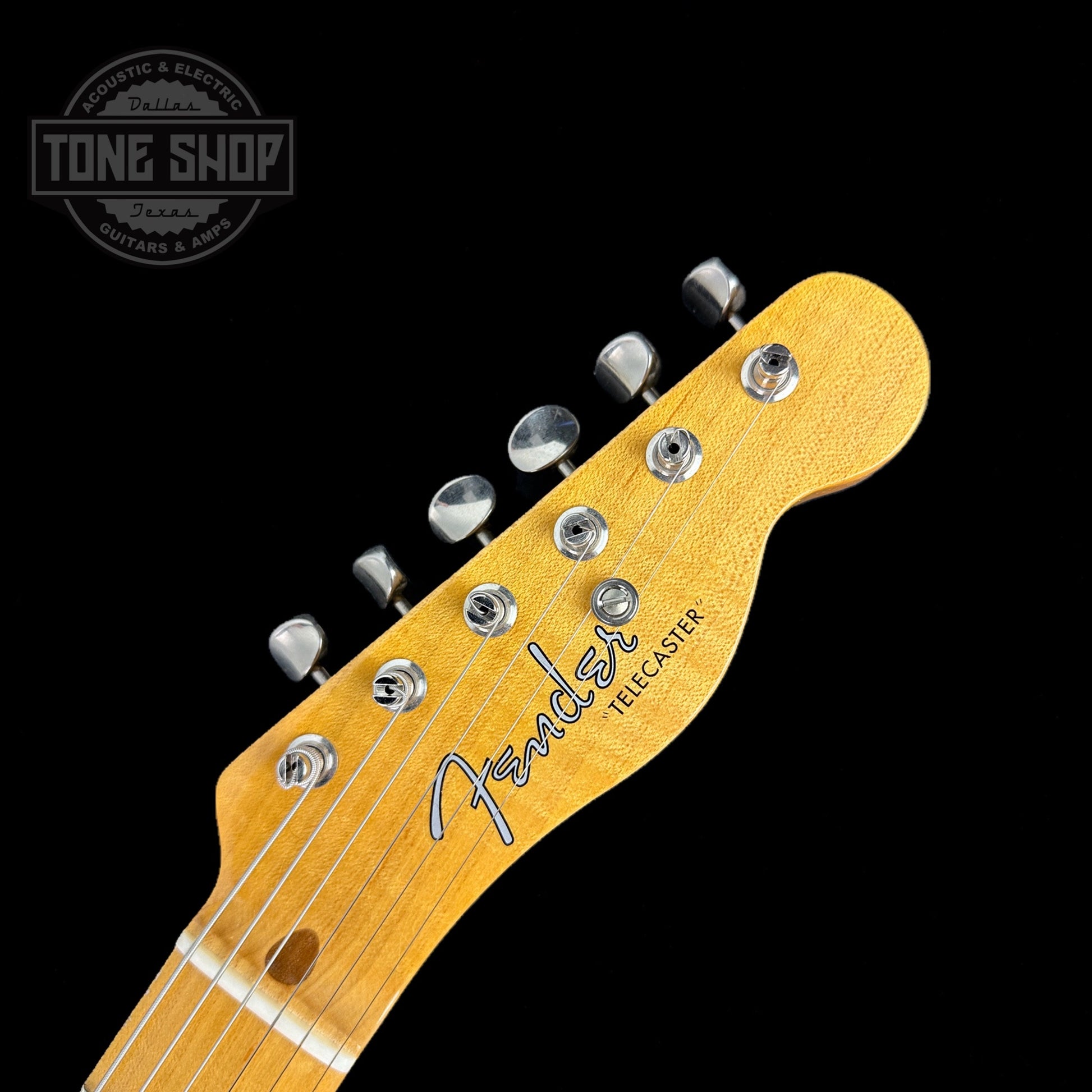 Fron of headstock of Used 2021 Fender Custom Shop '51 Tele Deluxe Closet Classic Nocaster Blonde.