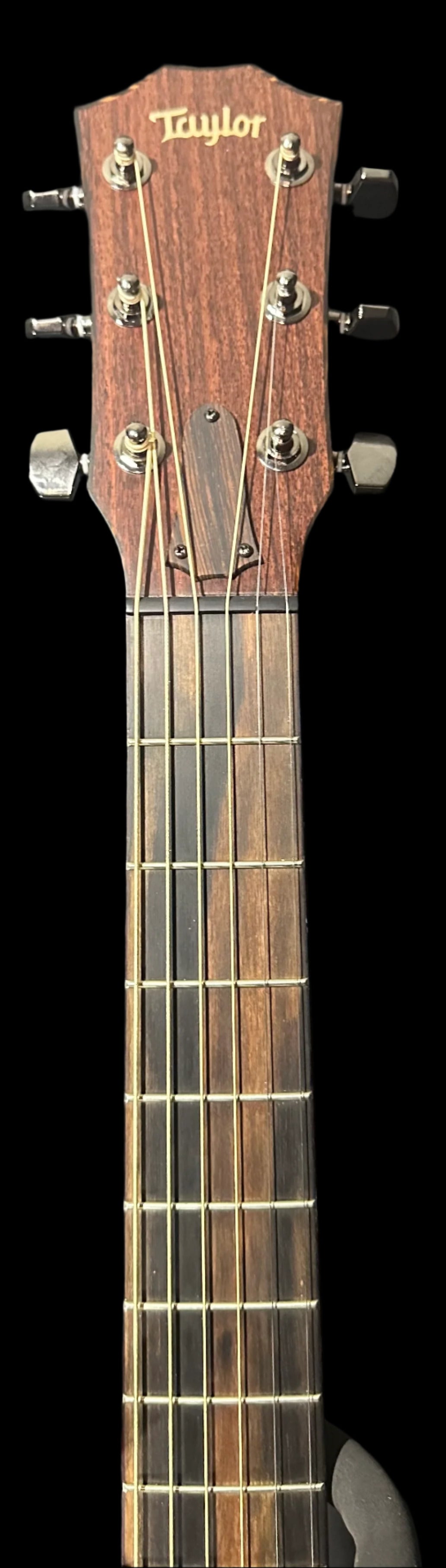 Neck of Used Taylor Custom GC Stripey Cedar & Rosewood w/ "Super Necessary" Custom Label w/case TSS4826