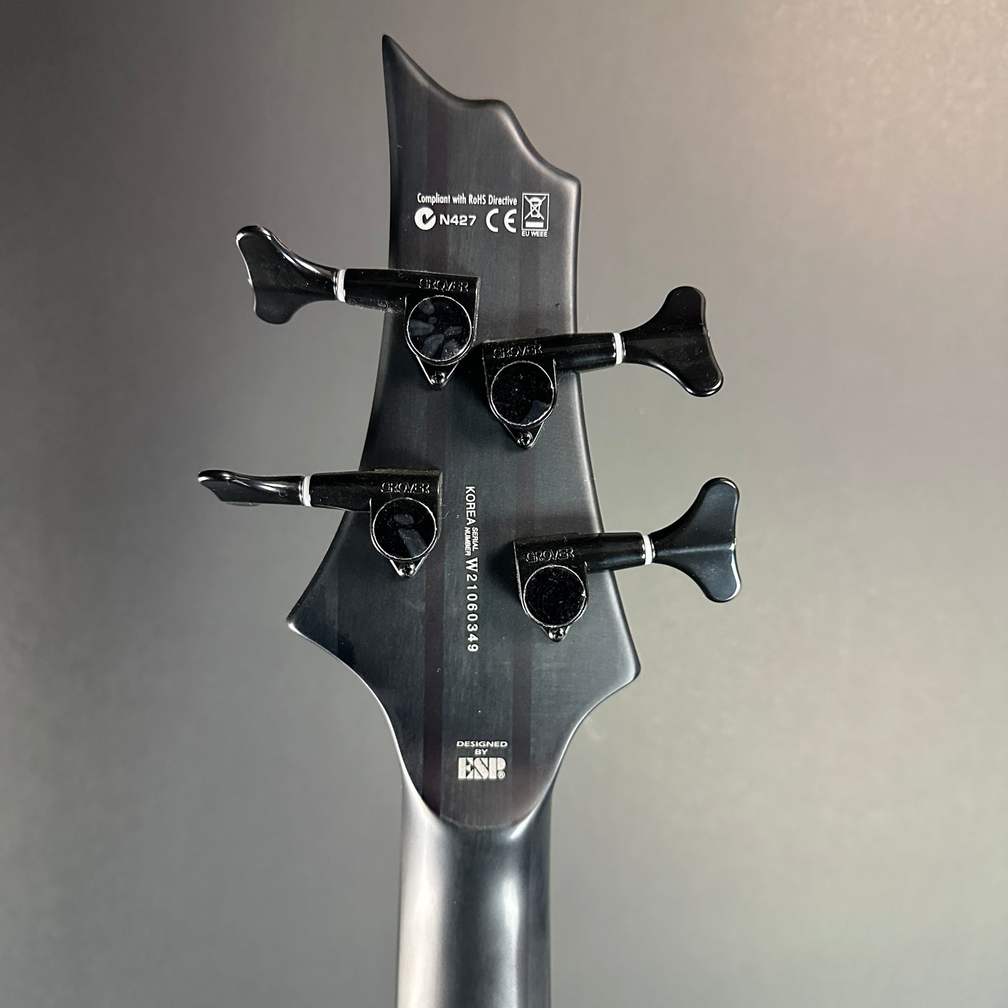 Back of headstock of Used ESP LTD F1004 DLX Greyburst.