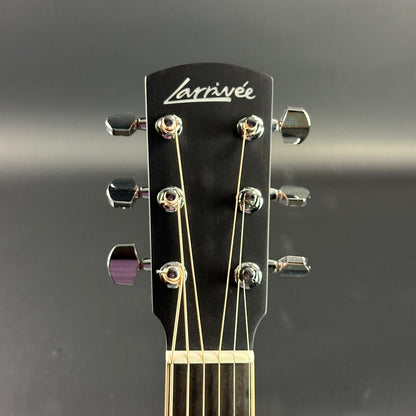 Front of headstock of Used Larrivee L-03e Natural.