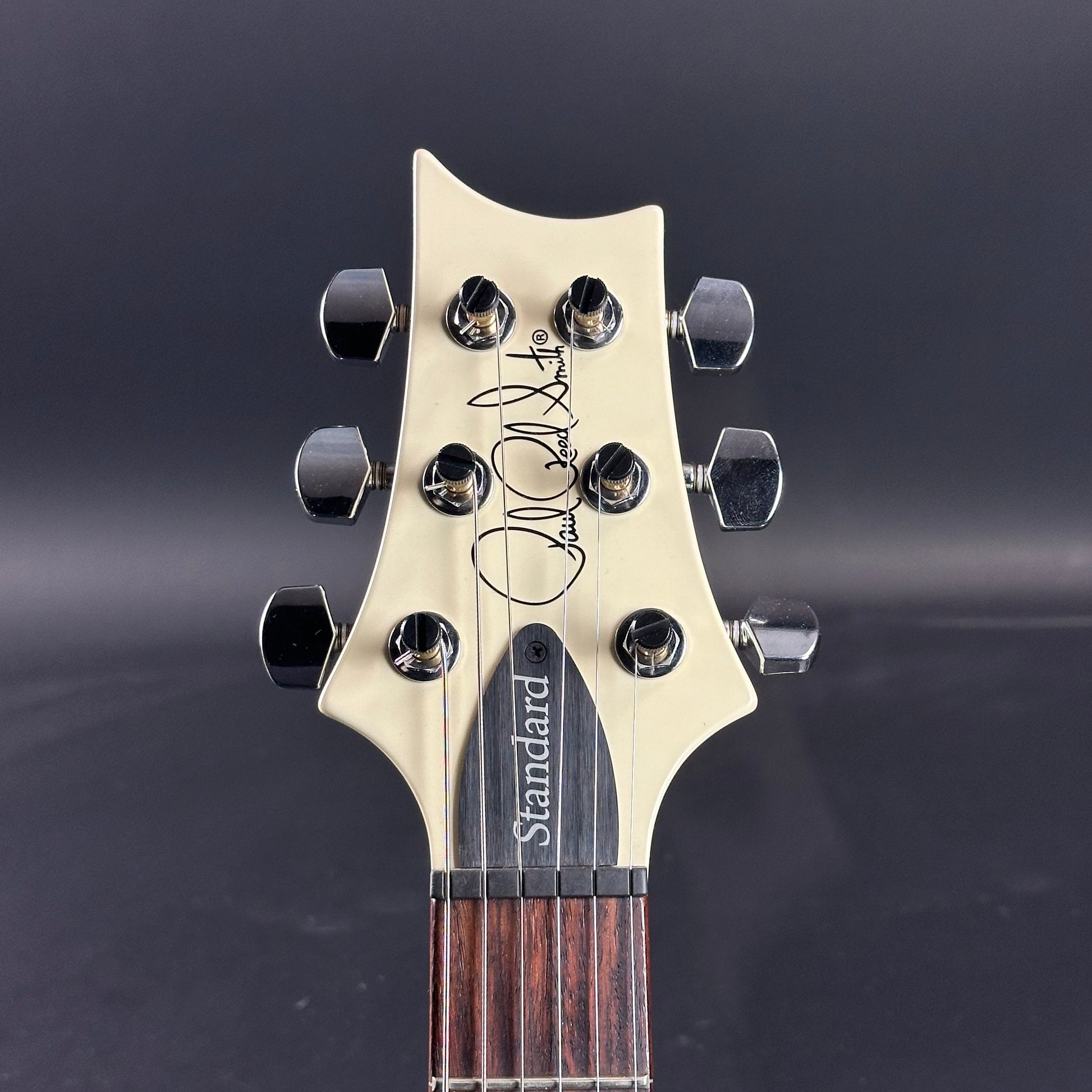 Front of headstock of Used 2018 PRS S2 Standard 22 White.