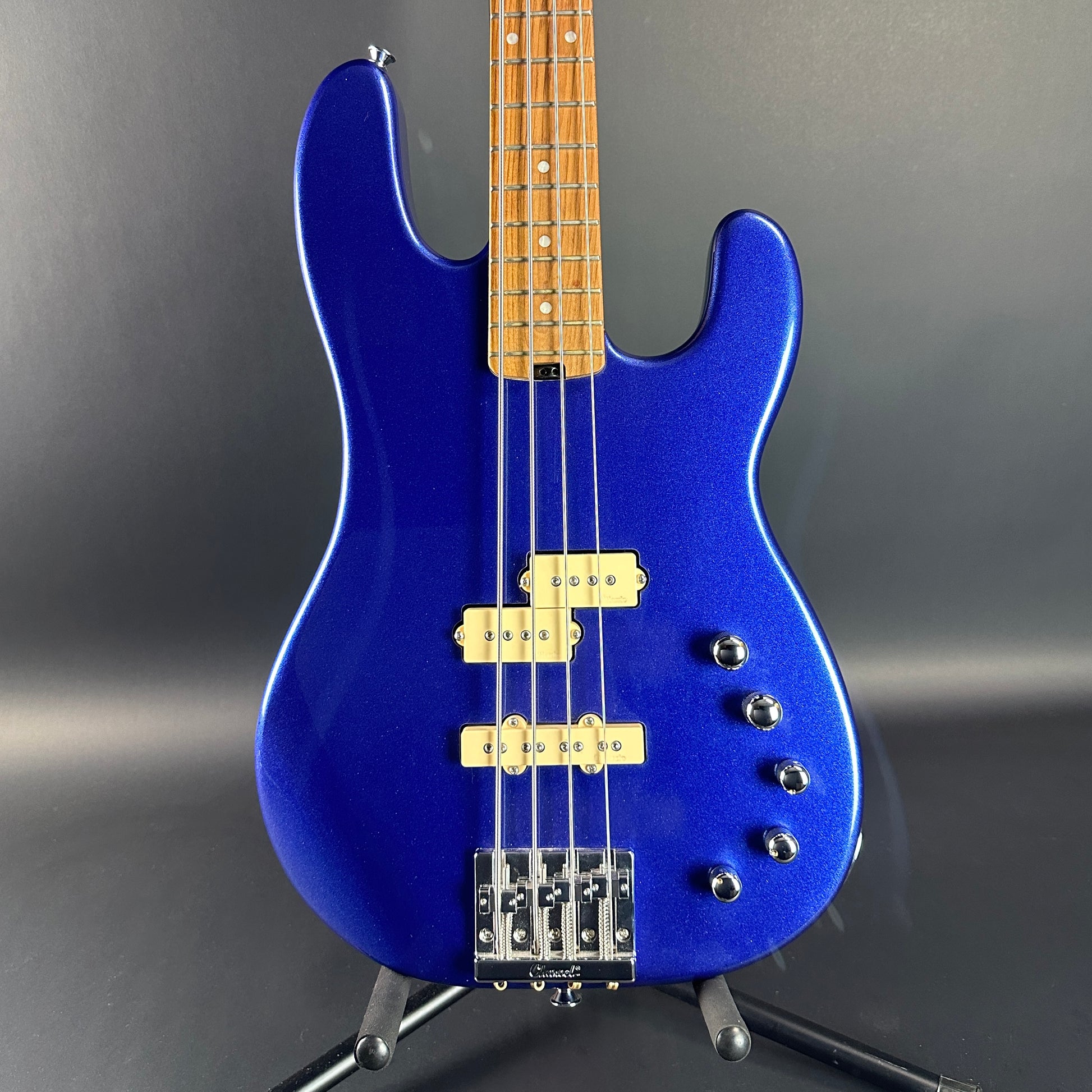 Front of Used Charvel Pro Mod Bass Blue.