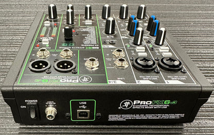 Back of Used Mackie ProFX6v3 6 Channel Mixer w/ Power Supply w/box TSS4408