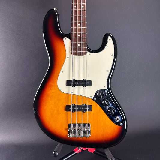 Front of Used Fender Jazz Bass MIM Sunburst.