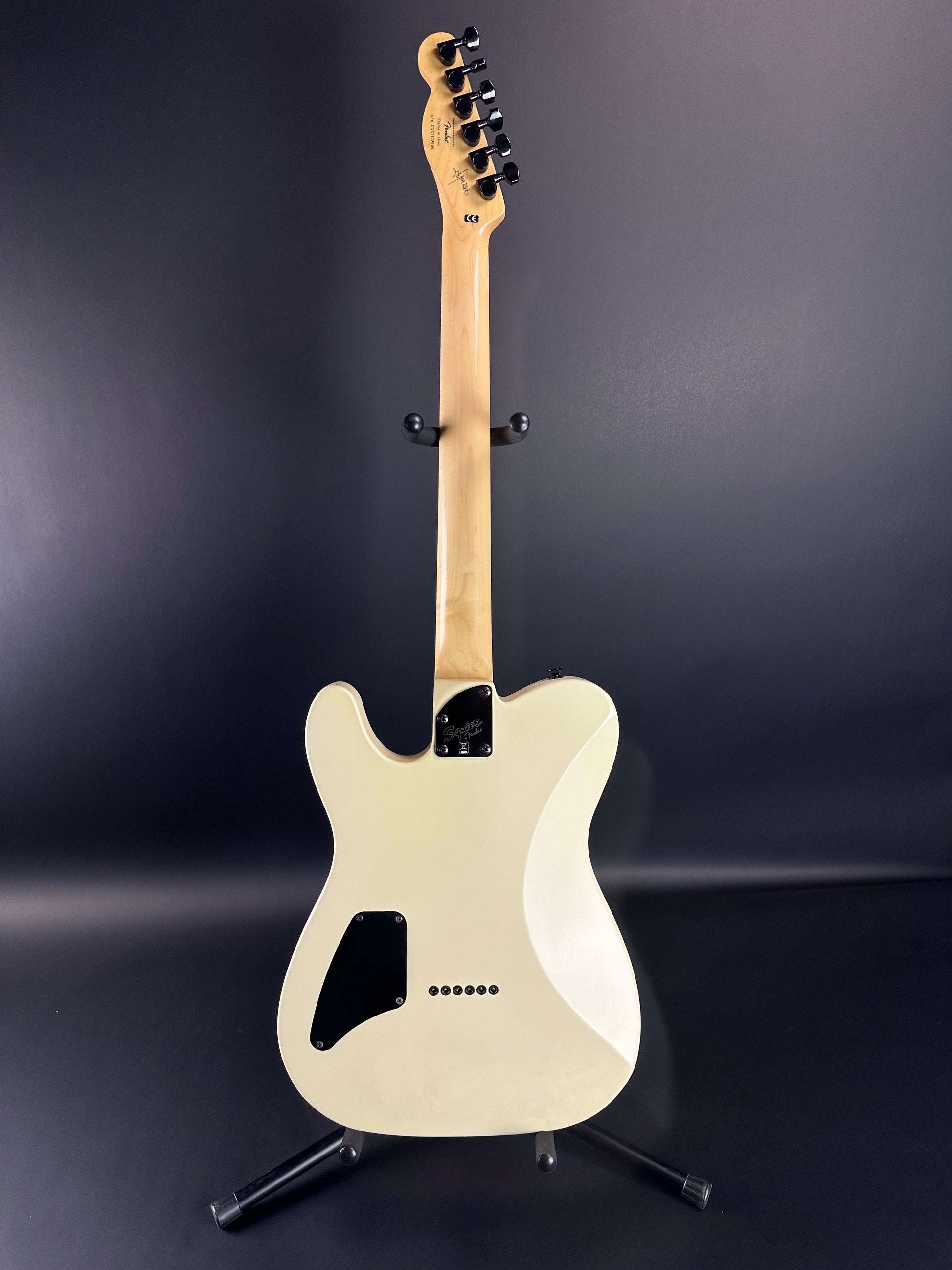 Full back of Used Squier Jim Root Tele White.