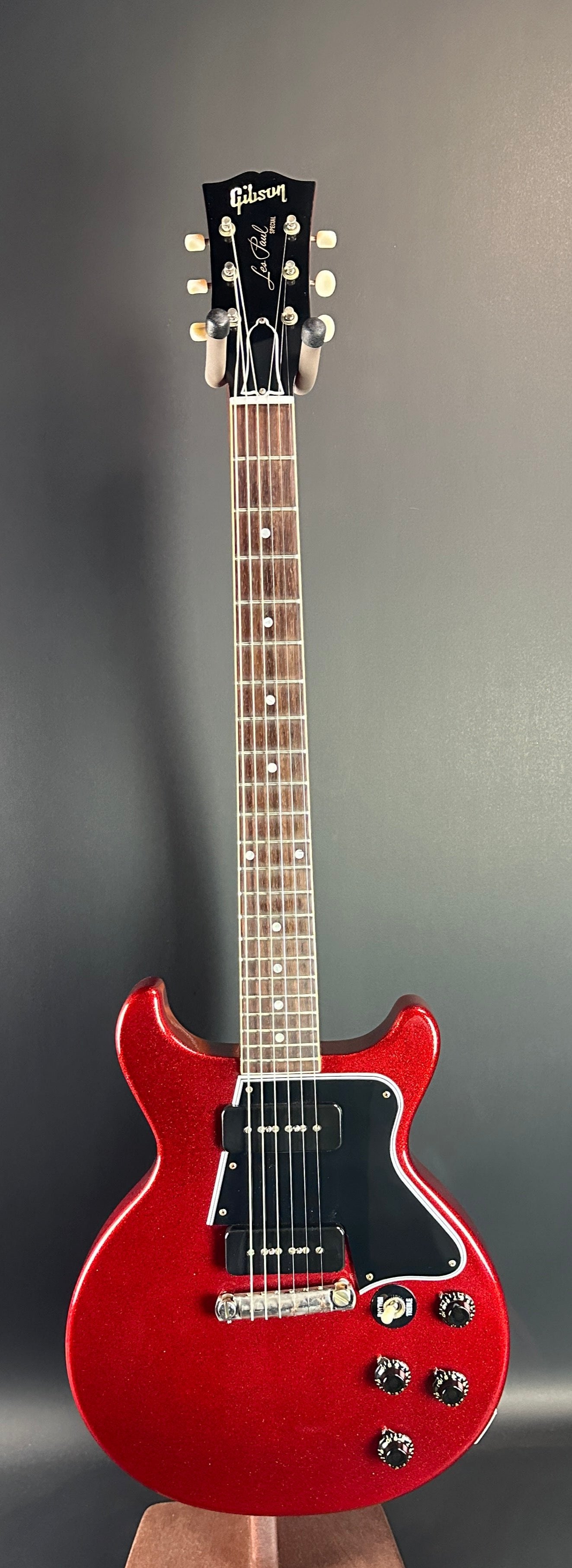 Full front of Used Gibson Custom Shop M2M 1960 Les Paul Special Double Cut Red Sparkle.