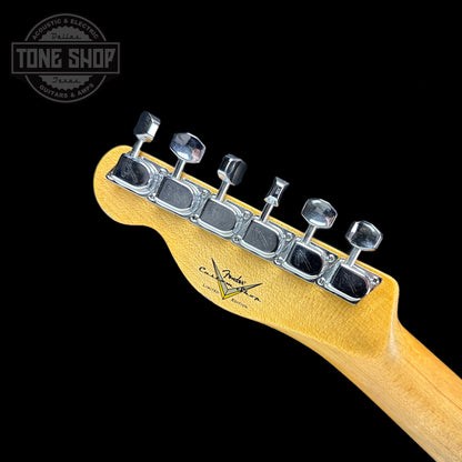 Back of headstock of Fender Custom Shop Limited Edition 'Bobbed" Tele Thinline Relic Aged White Blonde.