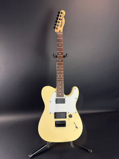 Full front of Used Squier Jim Root Tele White.