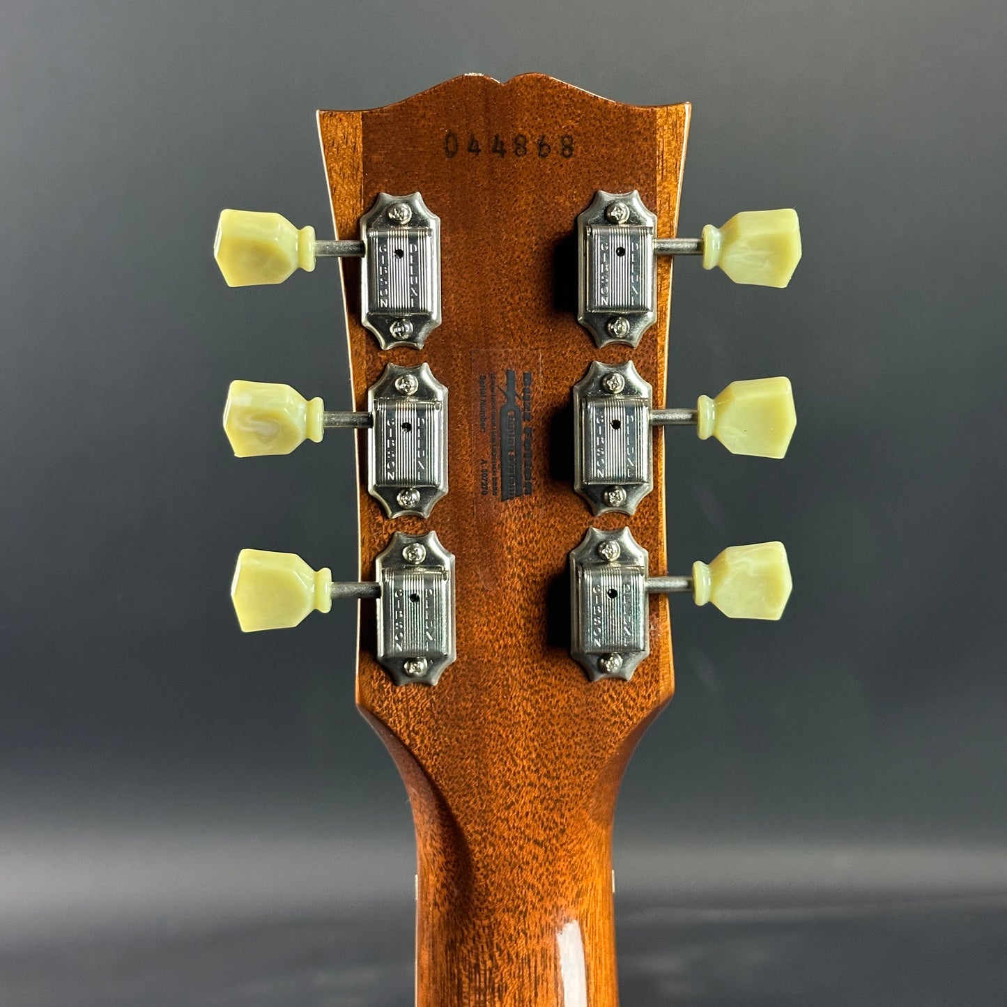 Back of headstock of Used 2006 Gibson Les Paul Classic.