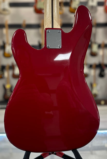 Back of Used Squier Affinity PJ Bass Candy Apple Red TSS4323