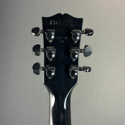 Back of headstock of Used Gibson Les Paul Studio Dark Ebony.