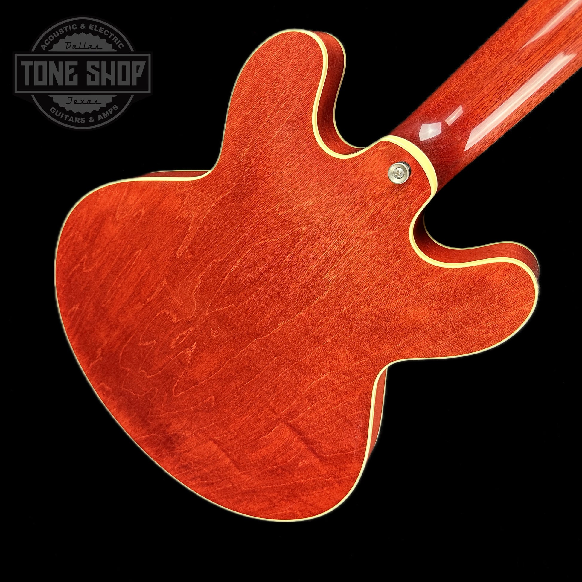 Back angle of Collings I35-LC Vintage Faded Cherry.