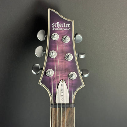 Front of headstock of Used Schecter C1 Platinum.