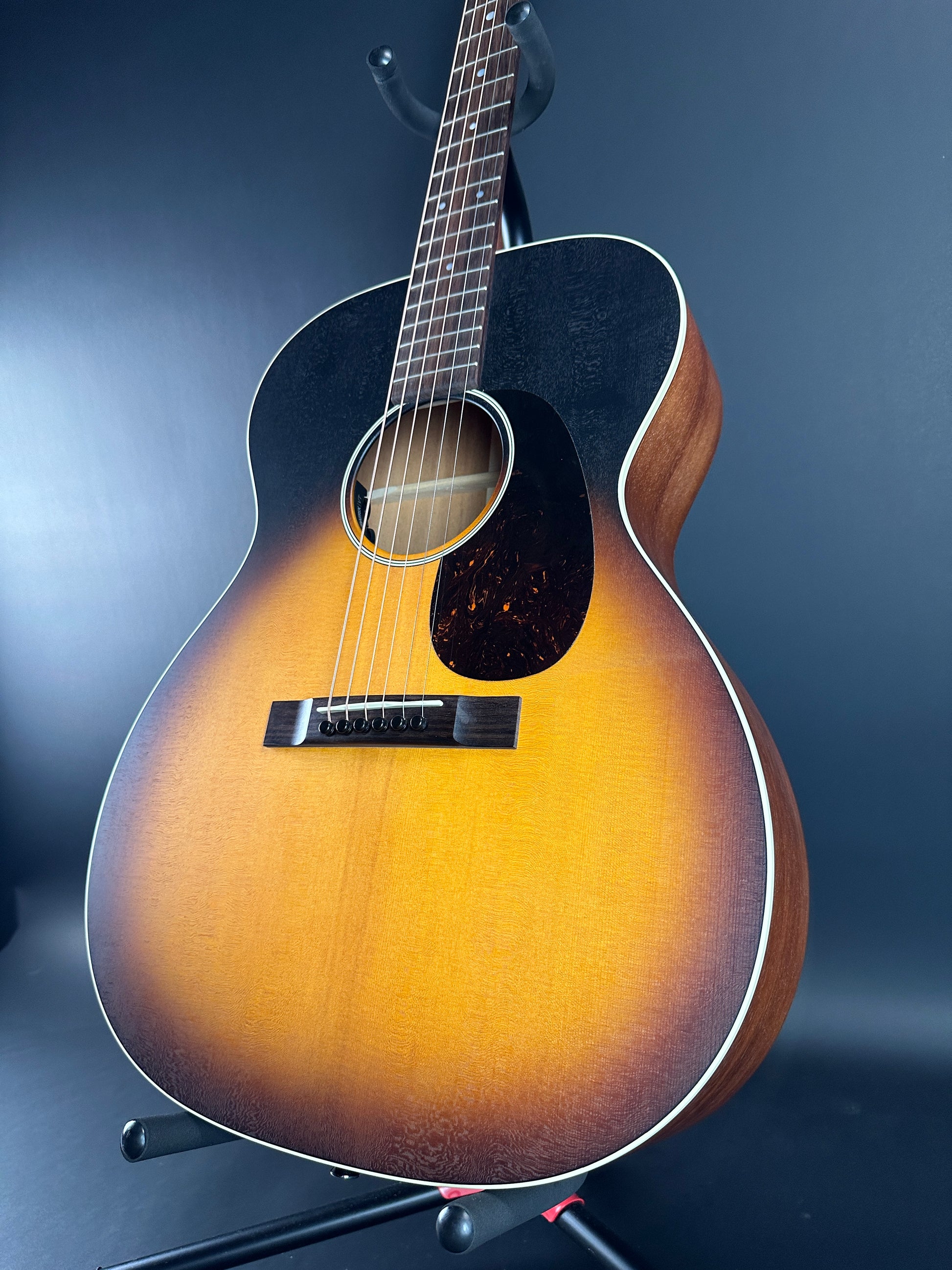 Front angle of Used Martin 000-17 Whiskey Sunset.