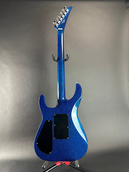 Full back of Used Jackson LTD Wildwood Series Soloist Arch Top Extreme SL27 EX Blue Sparkle.